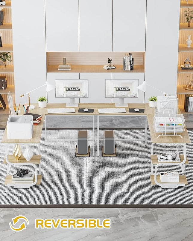 Teraves Reversible L Shaped Desk with Shelves 69“ Corner Computer Desk Gaming Desk Workstation for Home Office - LeafyLoom