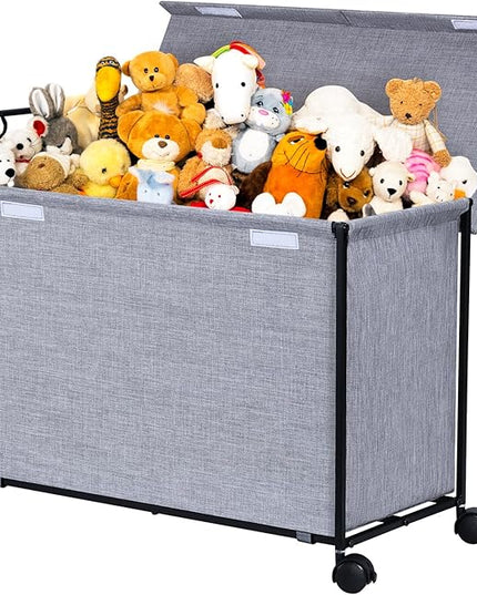 SWTYMIKI Large Toy Box Toy Storage - with Wheels Big Toy Chest for Kids Toy Organizer Bins, Toy Boxes for Kids Girls Boys, Stuffed Animals, Clothes, Nursery Bedroom 23.6" L x 17.7" H x 11.8" W - LeafyLoom