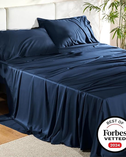 Bedsure King Size Sheet Set, Cooling Sheets King, Rayon Derived from Bamboo, Deep Pocket Up to 16", Breathable & Soft Bed Sheets, Hotel Luxury Silky Bedding Sheets & Pillowcases, Navy - LeafyLoom