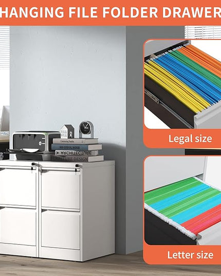 2 Drawer File Cabinet,White Metal Filing Cabinets for Home Office,Vertical File Cabinet with Lock for A4/Letter/Legal Size Files,Assembly Required - LeafyLoom