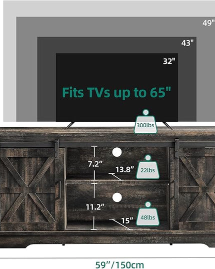 YITAHOME TV Stand for 65 55 Inch TV, Farmhouse Entertainment Center with Storage Cabinet and Sliding Barn Doors, Rustic TV Cabinet Media Console Table for Living Room, Dark Rustic Oak - LeafyLoom