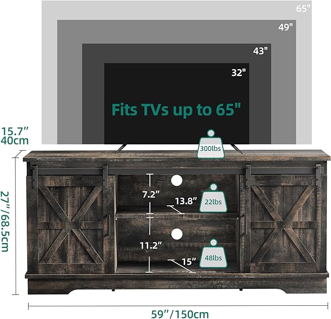 YITAHOME TV Stand for 65 55 Inch TV, Farmhouse Entertainment Center with Storage Cabinet and Sliding Barn Doors, Rustic TV Cabinet Media Console Table for Living Room, Dark Rustic Oak - LeafyLoom