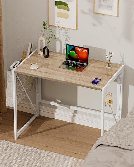 Folding Desk, Small Foldable Desk 31.5 Inch for Small Space, Computer Table Home Office Writing Desk with Storage Bag Headphone Hook, Easy Assembly, OAK - LeafyLoom