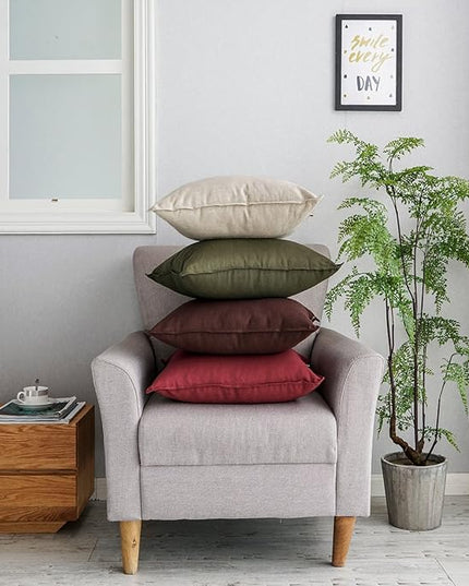 Jeanerlor Set of 2 Decorative 26"x26" Cotton Linen Chair Throw Pillow Case Green for Sofa Durable Classy, Comfortable Cushion Cover for Coffee Shop/Bar (65 x 65cm) Olive Green - LeafyLoom
