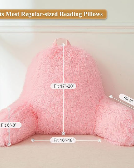 XeGe Faux Fur Reading Pillow Cover (No Filler), Fluffy Back Rest Pillow Case for Sitting in Bed, Adults Kids Girls Shaggy Sit Up Back Support Study Pillow Cover for Couch Chair Home Decoration, Pink - LeafyLoom