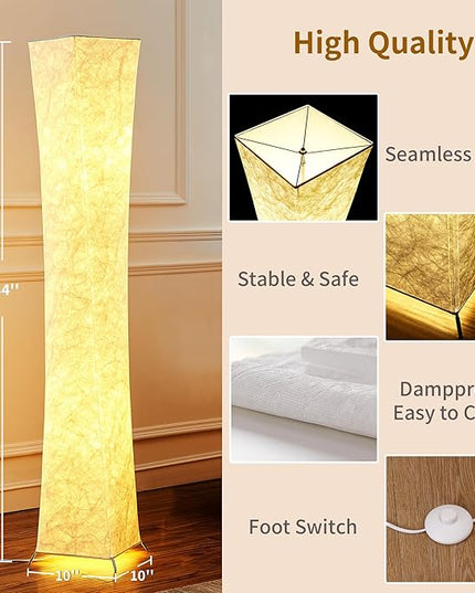 chiphy Floor Lamp, 64" Tall Dimmable and RGB Color Changing LED Smart Bulbs White Fabric Shade, with Remote Control, Standing Lamp for Living Room, Bedroom Play Room - LeafyLoom