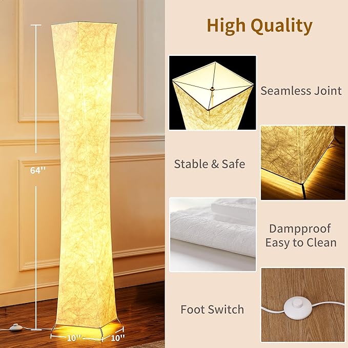 chiphy Floor Lamp, RGB Color Changing Dimmable LED Lamp, Smart WiFi Bulbs Compatible with Alexa & Google Assistant, 64" Tall White Fabric Shade Light, Modern for Living Room, Bedroom, Game Room - LeafyLoom