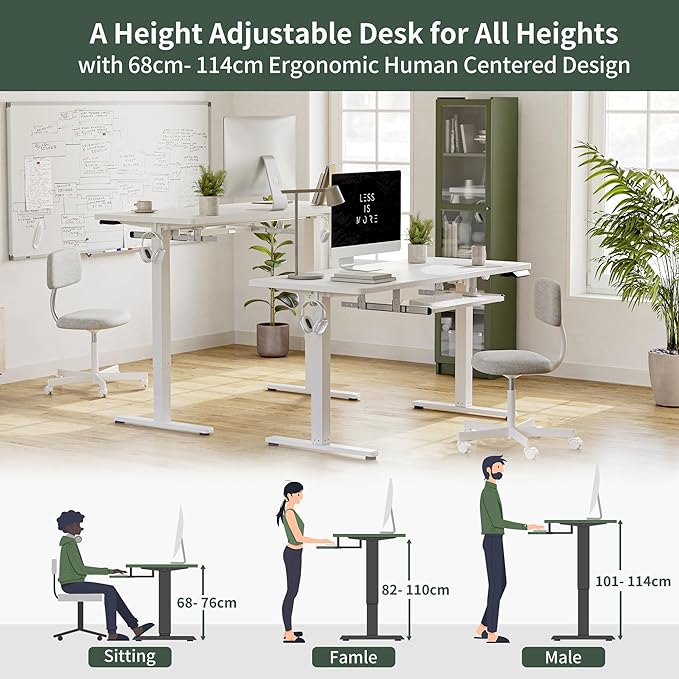 FEZIBO Standing Desk with Keyboard Tray, 63 × 24 Inches Electric Height Adjustable Desk, Sit Stand Up Desk, Computer Office Desk, White - LeafyLoom