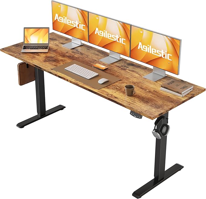 Electric Standing Desk, Large 63 x 24 Inches Height Adjustable Desk, Sit Stand up Desk for Work Office Home, Ergonomic Rising Computer Table with Memory Preset, Rustic Brown - LeafyLoom