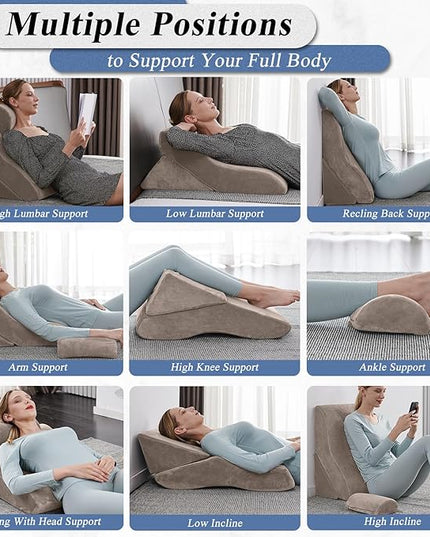 Axelrod Bed Wedge Pillow Set Foam | Adjustable Pillows for Back, Leg and Knee Pain Relief | Post Surgery Ortho Pillow – Anti Snoring, Heartburn, Acid Reflux & GERD Brown - LeafyLoom