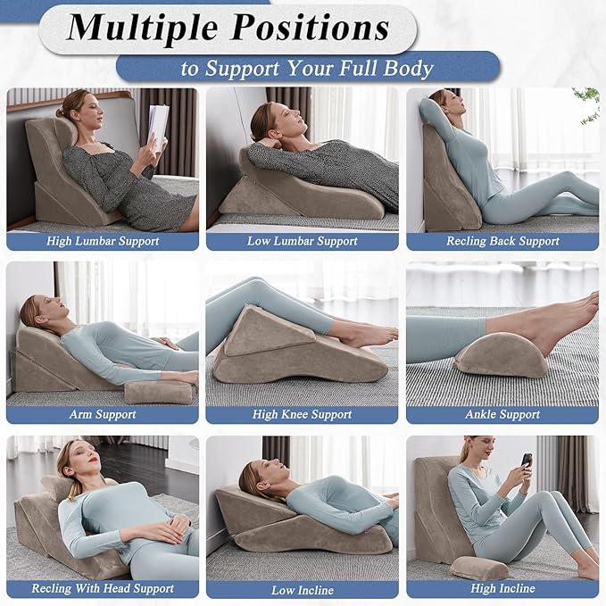 Axelrod Bed Wedge Pillow Set Foam | Adjustable Pillows for Back, Leg and Knee Pain Relief | Post Surgery Ortho Pillow – Anti Snoring, Heartburn, Acid Reflux & GERD- Brown - LeafyLoom