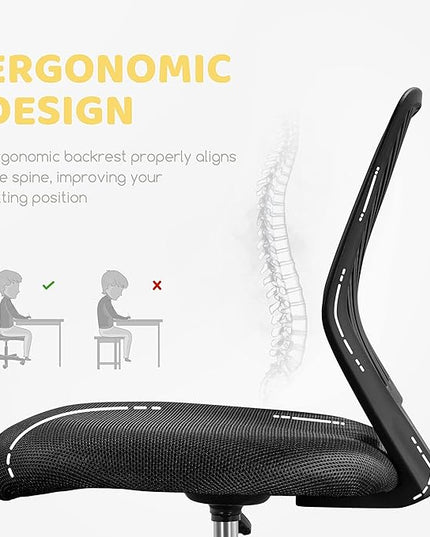 Yaheetech Students Cute Desk Chair Low-Back Armless Study Chair w/Lumbar Support Adjustable Swivel Chair in Home Bedroom School, Black - LeafyLoom