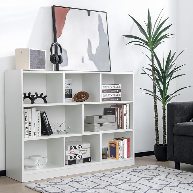 Giantex Wood 8 Cube Bookcase, Open Freestanding 3-Tier Bookshelf, Multipurpose Display Shelf for Living Room, Bedroom, Children's Playroom, Reading Room - LeafyLoom