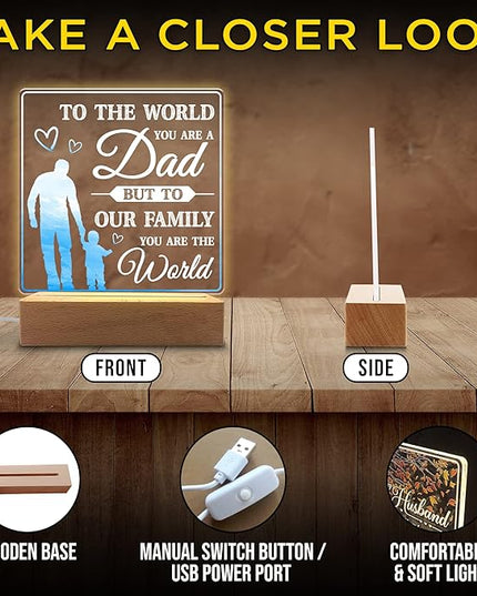 You are The World Acrylic Night Light Gifts for Dad on Fathers Day, Christmas, Birthday from Son, Daughter - LeafyLoom