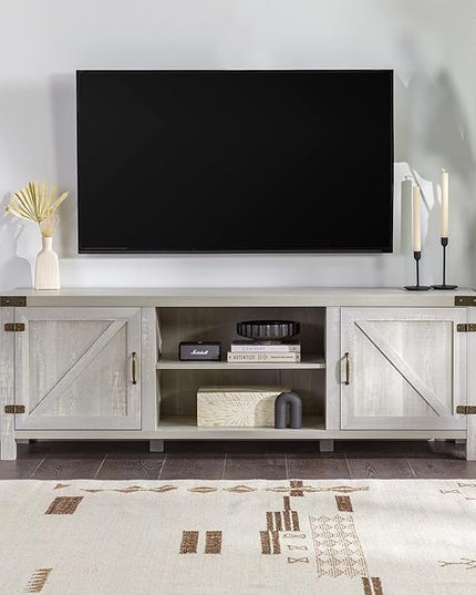 Walker Edison Georgetown Modern Farmhouse Double Barn Door TV Stand for TVs up to 80 Inches, 70 Inch, Stone Grey - LeafyLoom