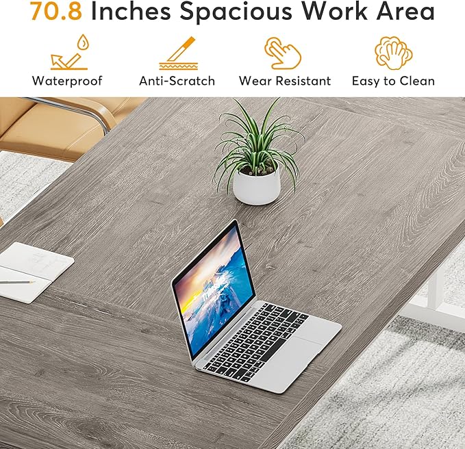 Tribesigns 70.8-Inch Executive Desk, Large Computer Office Desk Workstation, Modern Simple Style Laptop Desk Study Writing Table Business Furniture for Home Office (Grey/White, 70.8 Inch) - LeafyLoom
