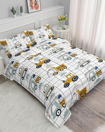 Datura home Construction Truck Comforter Set for Boys Kids Children, Machinery Excavators Vehicles Cartoon Tractor Bedding with 1 and 2 Pillowcases(Construction Queen 90x90inches) - LeafyLoom
