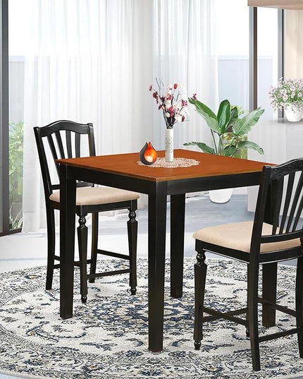 East West Furniture PBCH3-BLK-C Pub 3 Piece Kitchen Counter Height Set Contains a Square Dining Room Table and 2 Linen Fabric Upholstered Chairs, 36x36 Inch, Black & Cherry - LeafyLoom