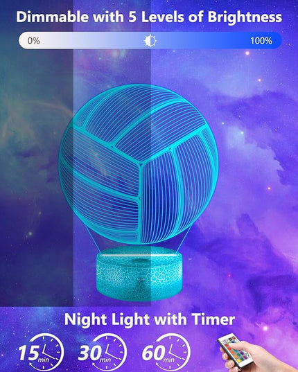 FULLOSUN Volleyball Gift, Kids Volleyball Night Light (with Remote Control), 3D Illumination Lights Boys Gift 16 Colors Changeable Kids Room Lighting Creative Decoration... (Volleyball) - LeafyLoom