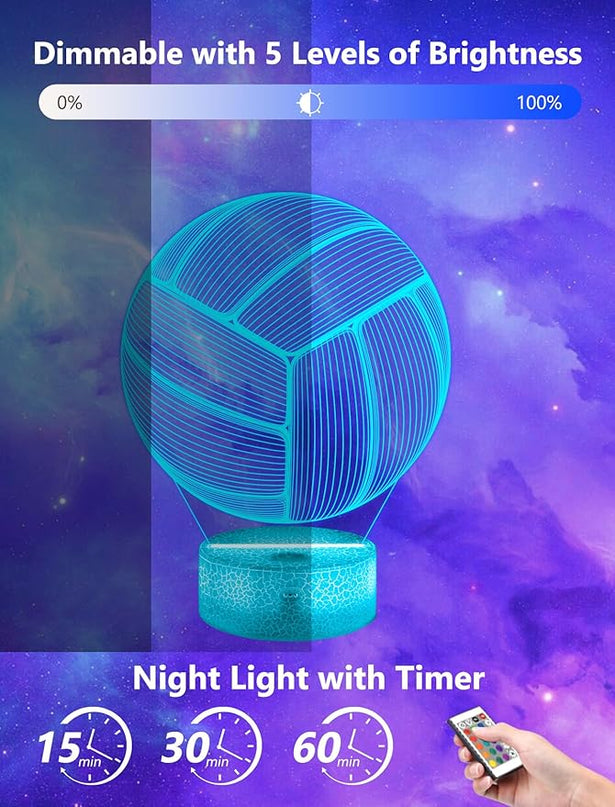 FULLOSUN Volleyball Gift, Kids Volleyball Night Light (with Remote Control), 3D Illumination Lights Boys Gift 16 Colors Changeable Kids Room Lighting Creative Decoration... (Volleyball) - LeafyLoom