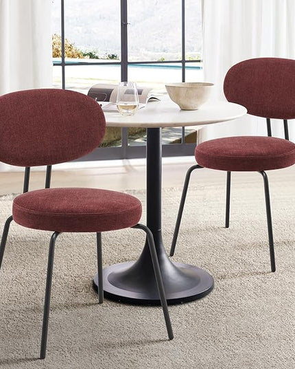 COLAMY Upholstered Fabric Dining Chairs Set of 4, Modern Dining Room Kitchen Side Chairs with Round Seat, Curved Backrest, Metal Legs, Red - LeafyLoom