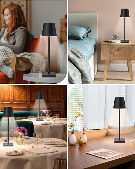 2 Pack Cordless Table Lamp Rechargeable LED Desk Lamp 5200mAh Aluminum Shell Battery Lamps Stepless Dimmable Portable Table Lights for Dinner/Restaurant/Outdoor IP54 Waterproof Black - LeafyLoom