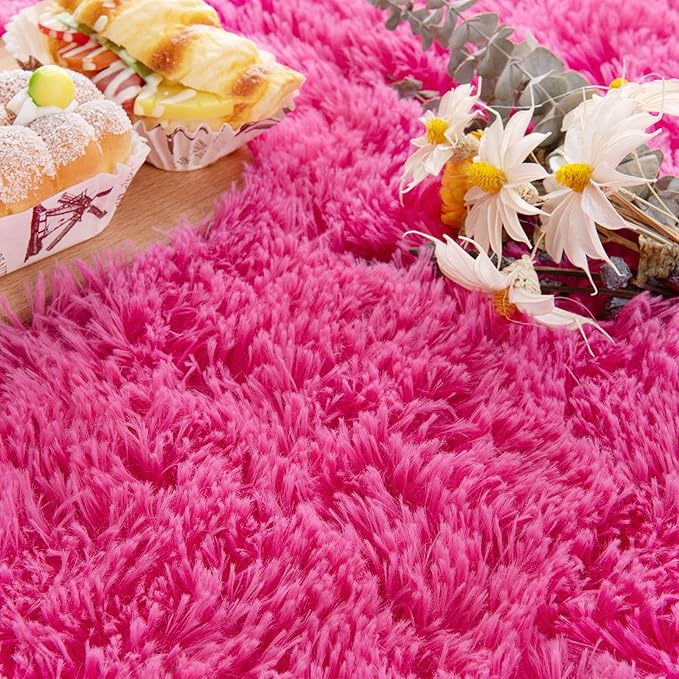Noahas Ultra Soft Fluffy Bedroom Rugs Kids Room Carpet Modern Shaggy Area Rugs Home Decor 2.6' X 5.3', Hot Pink - LeafyLoom