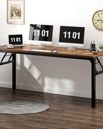 Need Large Computer Desk, 62 inches Long Office Desk, No Install Needed Folding Table Writing Table Workstation for Small Space, Rustic Brown - LeafyLoom