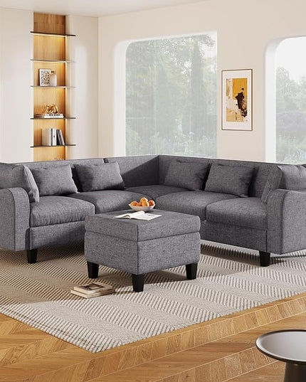 Sectional Sofa Bed Set-Freely Combinable Modular Couch with Ottoman, Upholstered Sleeper Loveseat for Living Room, Office, Apartment - LeafyLoom