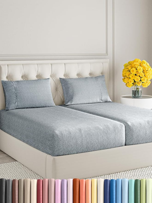 Split King Size 5 Piece Sheet Set - Comfy Breathable & Cooling Sheets - Hotel Luxury Bed Sheets for Women & Men - Deep Pockets, Easy-Fit, Soft & Wrinkle Free Sheets - Heathered Blue Oeko-Tex Sheets - LeafyLoom