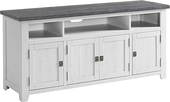 Martin Svensson Home Foundry 65" TV Stand, White Stain with Grey Top - LeafyLoom