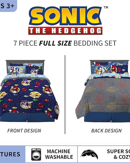 Franco Kids Bedding Super Soft Comforter and Sheet Set with Sham, 7 Piece Full Size, Sonic The Hedgehog - LeafyLoom