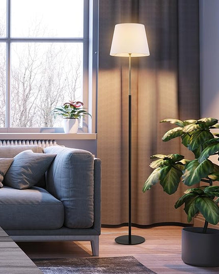 Globe Electric 61000051 60" Floor Lamp, Matte Black, Brass Accents, White Linen Shade, Flat Iron Base, On/Off Rotary Switch on Socket, Reading Lamp, Home Office Accessories, Home Décor - LeafyLoom