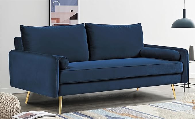 Kent Modern Sofa, European Style Velvet Living Room Furniture with Tapered Legs, Vintage Flair, and Sleek Design, Dark Blue - LeafyLoom