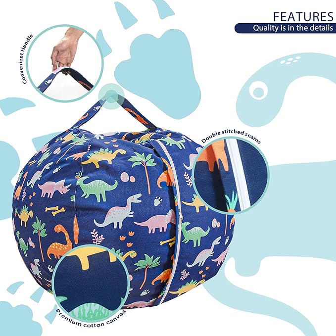 Aubliss Stuffed Animal Bean Bag Storage Chair (Dinosaur, X-Large (48'')) - LeafyLoom