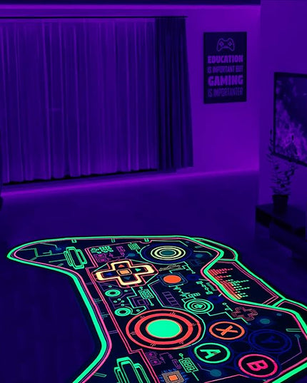 Gaming Rug Teen Boys Carpet Glow in The Blacklight Gamer Rug for Boys Room Playroom Non-Slip Area Rug Kids Boys Girls Game Room Casual Mat (60"x39") - LeafyLoom