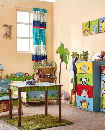 Fantasy Fields - Sunny Safari Animals Thematic Kids Table Lamp, for Girls & Boys Rooms with Printed Zebra Lampshade & Sculpted Monkey, Giraffe, & Tiger Base, Jungle Lamp for Nurseries & Baby Rooms - LeafyLoom