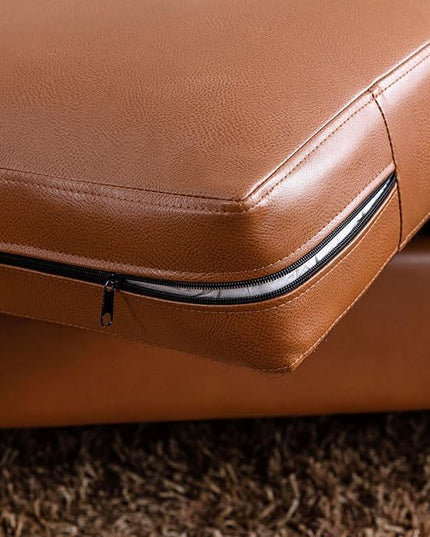 Dreamsir 80'' Faux Leather Sofa Couch, Mid-Century Modern Sofa with Solid Wooden Frame & Padded Cushions, 3-Seater Couch for Living Room, Apartment, Lounge Room (Brown) - LeafyLoom