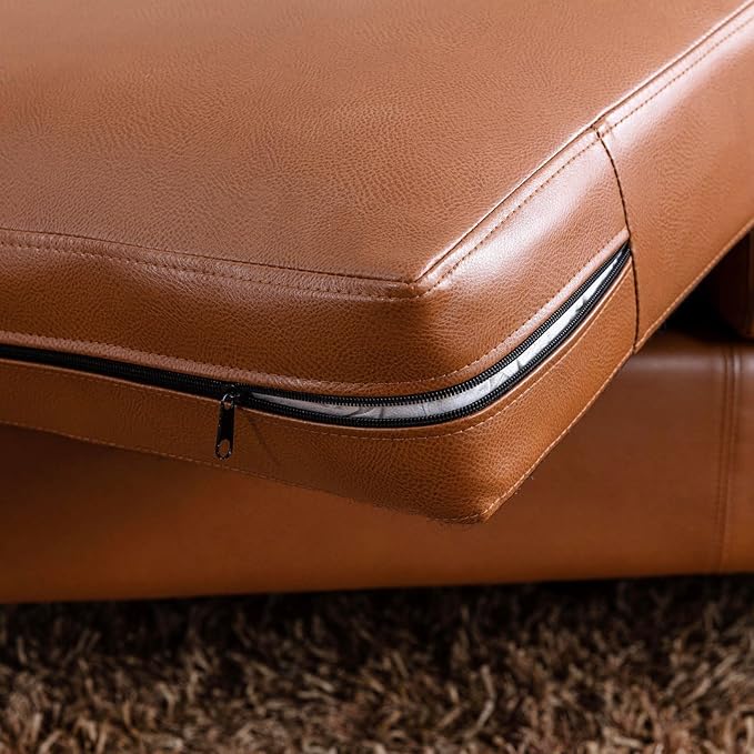 Dreamsir 80'' Faux Leather Sofa Couch, Mid-Century Modern Sofa with Solid Wooden Frame & Padded Cushions, 3-Seater Couch for Living Room, Apartment, Lounge Room (Brown) - LeafyLoom