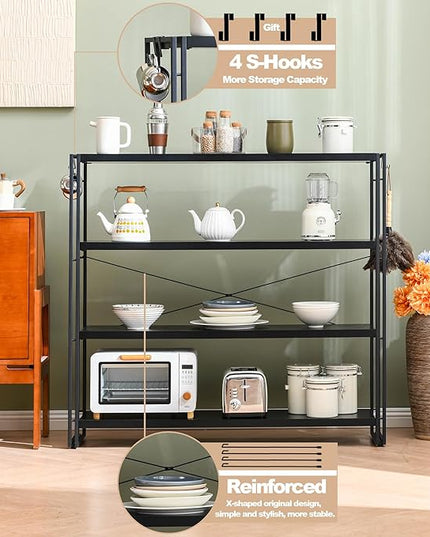 HCHQHS Bookshelf, 4-Tier Industrial Bookcase, Black Open Book Shelf, Freestanding Tall Bookshelves with Metal Frame - LeafyLoom