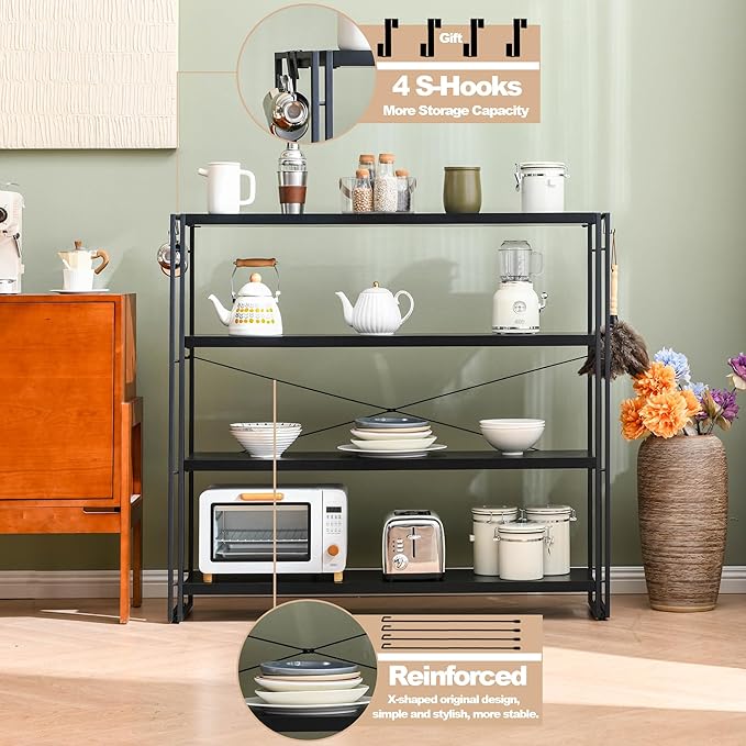 HCHQHS Bookshelf, 4-Tier Industrial Bookcase, Black Open Book Shelf, Freestanding Tall Bookshelves with Metal Frame - LeafyLoom
