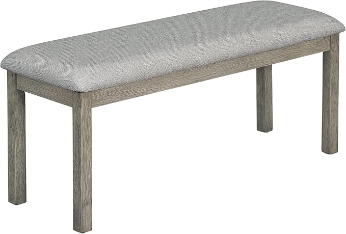 Kitchen Chair 6-Piece Rubber Dining Table Set with Beautiful Grain Pattern Tabletop Solid Wood Veneer and Soft Cushion, Gray, OneSize - LeafyLoom