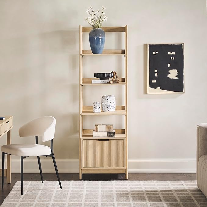 Walker Edison Modern Narrow Open Bookshelf Bottom, 22 Inch, One-Drawer Coastal Oak - LeafyLoom