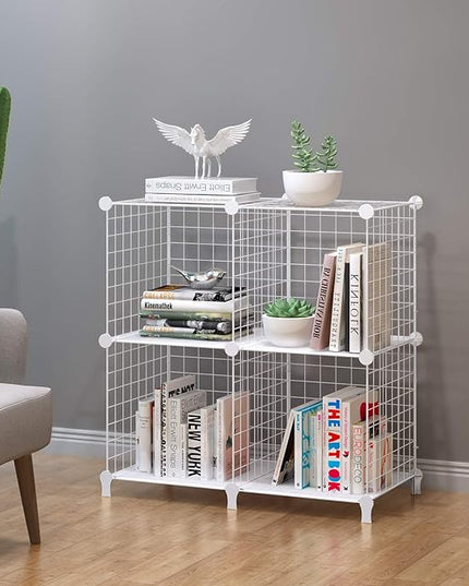 HOMIDEC Wire Cube Storage, Storage Shelves 4 Cube Bookshelf Bookcase Closet Organizer and Storage, Wire Storage Shelves Multi-Use DIY Storage Cube Shelf for Books, Toys, Clothes, Tools - LeafyLoom