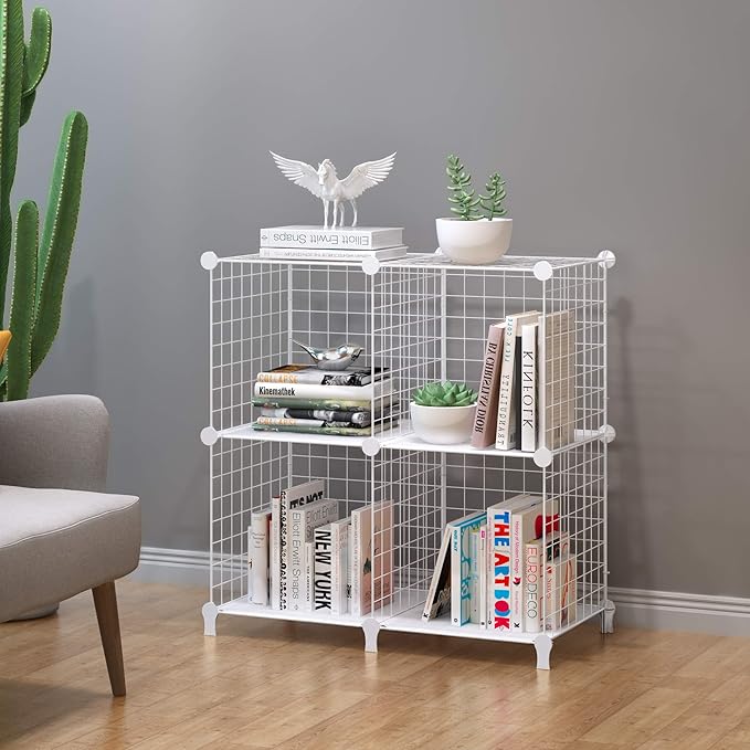 HOMIDEC Wire Cube Storage, Storage Shelves 4 Cube Bookshelf Bookcase Closet Organizer and Storage, Wire Storage Shelves Multi-Use DIY Storage Cube Shelf for Books, Toys, Clothes, Tools - LeafyLoom