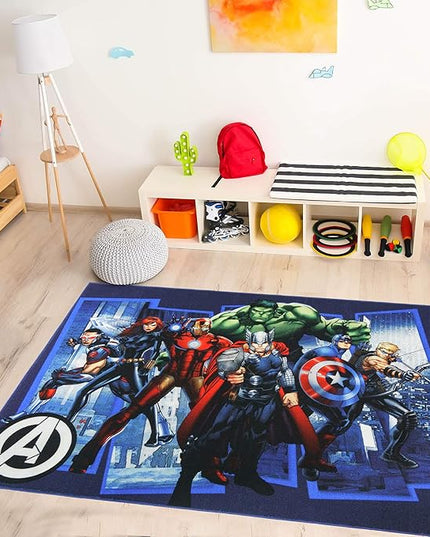 Gertmenian Marvel Rug Boys Childrens Bedroom Decor Kids Home Play Room Mat Bedding Area Carpet; 54x78 Large; Avengers Superhero Multi-Colored Navy Blue; 47328 - LeafyLoom