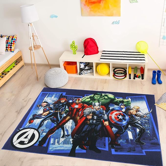 Gertmenian Marvel Rug Boys Childrens Bedroom Decor Kids Home Play Room Mat Bedding Area Carpet; 54x78 Large; Avengers Superhero Multi-Colored Navy Blue; 47328 - LeafyLoom