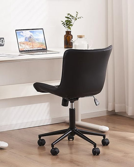 YOUTASTE Office Chair Modern Armless Desk Chair with Wheels, Adjustable Swivel Rolling Computer Task Chair, Faux Leather Sewing Chairs, Ergonomics Rocking Home Gaming Lounge Vanity Chairs, Black - LeafyLoom