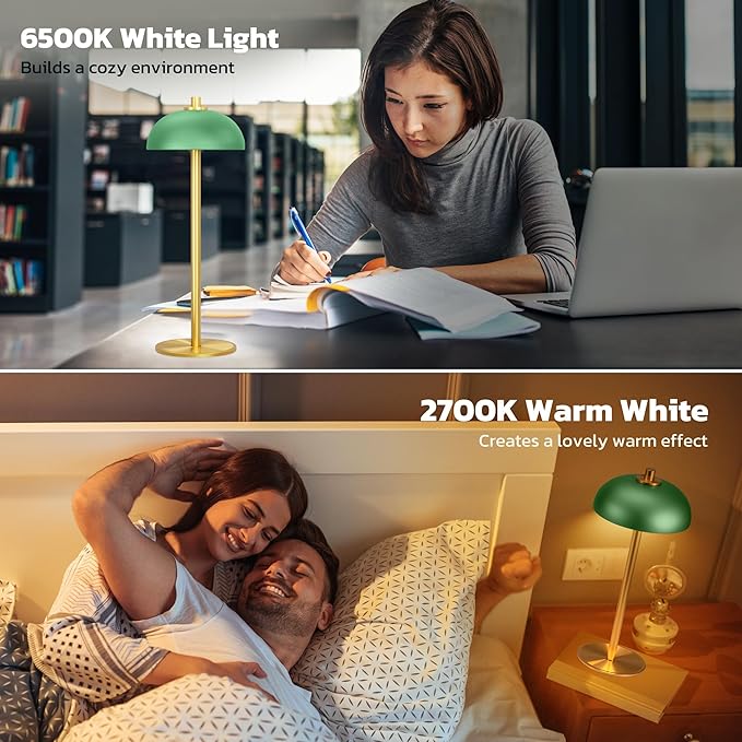 2 Pack Cordless Table Lamp, 5000mAh Portable Rechargeable Table Lamp, 3 Color Modes Stepless Dimming Table Light with Memory Function, for Dinner, Patio, Home, Restaurant.(Green) - LeafyLoom