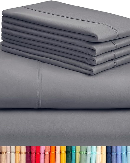 LuxClub 6 PC Queen Sheet Set, Breathable Luxury Bed Sheets, Deep Pockets 18" Eco Friendly Wrinkle Free Cooling Sheets Machine Washable Hotel Bedding Silky Soft - Light Grey Queen - LeafyLoom